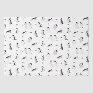 Cute Penguins Monochrome Pattern Tissue Paper