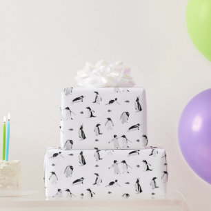 Cute Penguins Monochrome Pattern Wrapping Paper