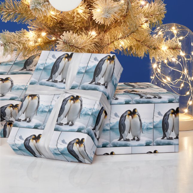 Cute Penguins On A Glacier Wrapping Paper (Holidays)
