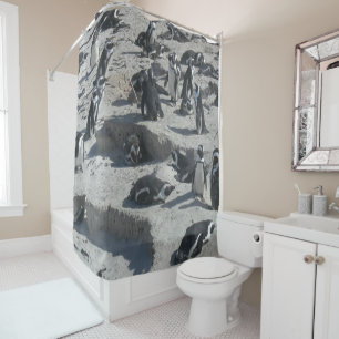 Cute Penguins on Beach Shower Curtain