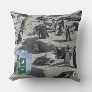 Cute Penguins on Beach Throw Pillow