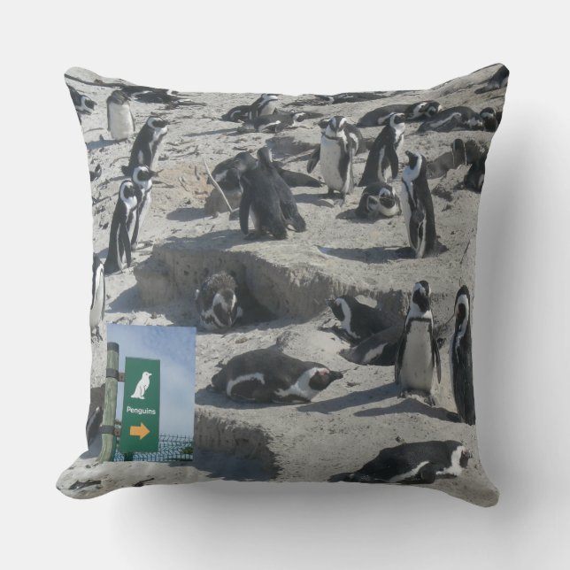 Cute Penguins on Beach Throw Pillow (Front)