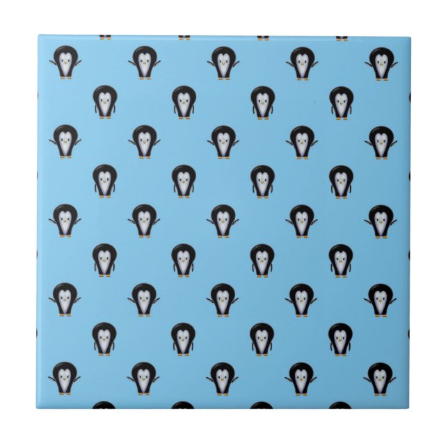 Cute Penguins over Winter Blue Tile (Front)