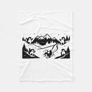 Cute penguins skiing winter sport ski lover fleece blanket