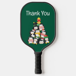 cute penguins squad christmas pickleball paddle