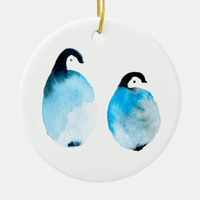 Cute Penguins watercolor Ceramic Ornament (Front)