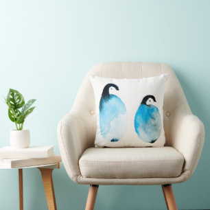 Cute Penguins watercolor Throw Pillow
