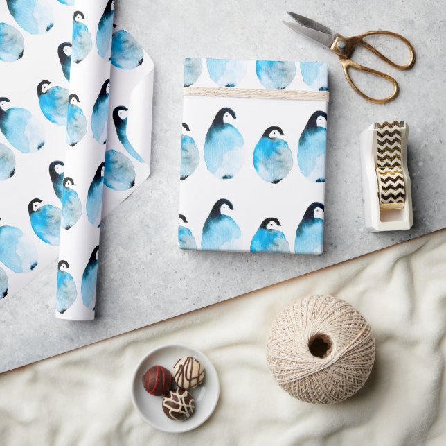 Cute Penguins watercolor Wrapping Paper (Crafts)