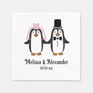 Cute Penguins Wedding Couple Names Date #3SmP  Napkin