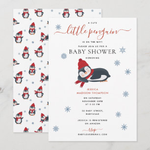 Cute Penguins Winter Baby Shower Invitation