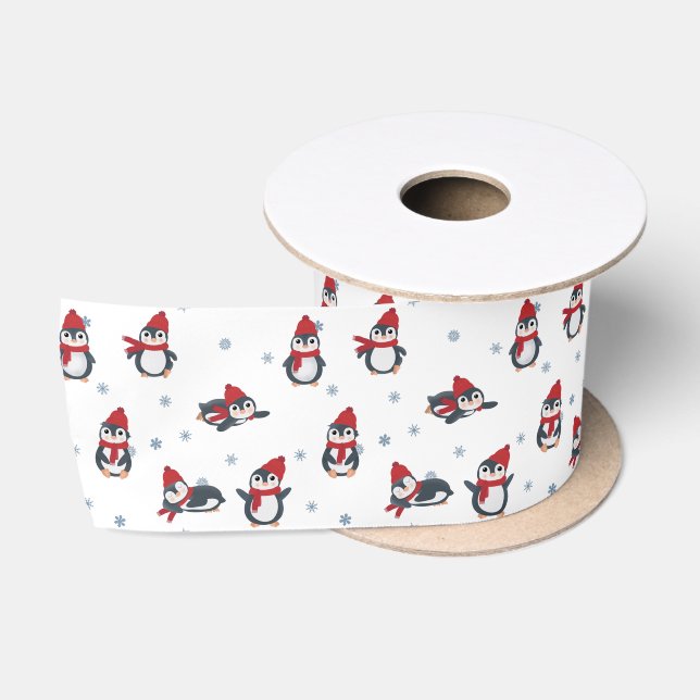 Cute Penguins Winter Birds Arctic Animals Satin Ribbon (Spool)