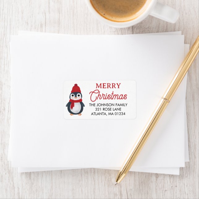 Cute Penguins Winter Birds Arctic Christmas Label (Insitu)
