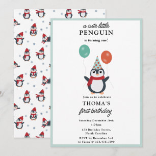 Cute Penguins Winter Kids Boy Animals Birthday Invitation