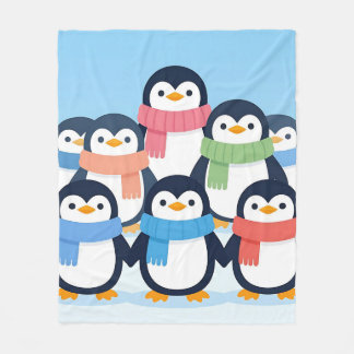 Cute Penguins Winter Scarves Group Hug Fleece Blanket