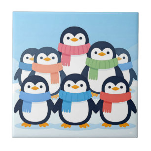 Cute Penguins Winter Scarves Group Hug Tile