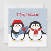 Cute penguins with gift