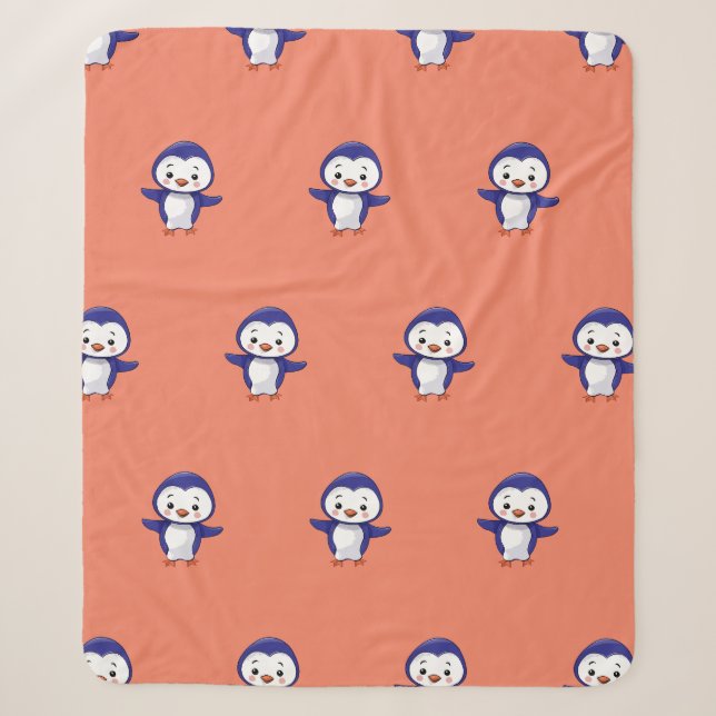 Cute penquin printed   sherpa blanket (Front)