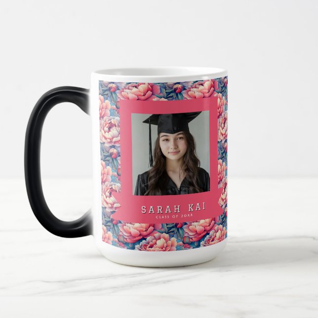 Cute Peonies Pattern Graduation Gift Magic Mug (Left)