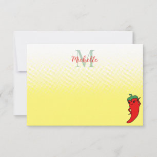 Cute Pepper Drawing Personalized Monogram Note Ca Card
