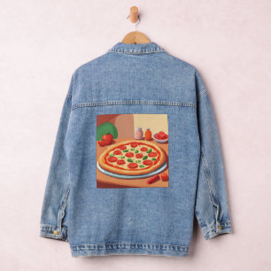 Cute Pepperoni Pizza AI Art Denim Veste