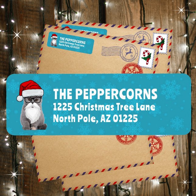 Cute Père Noël Christmas Chat Turquoise Adresse de (Available in multiple colors. Personalize and make it your own!)