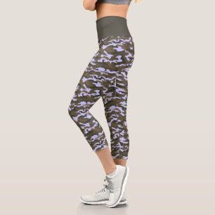 Cute Periwinkle Blue Camo Camouflage Capri Leggings