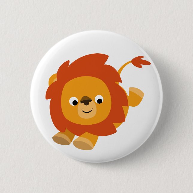 Cute Perky Cartoon Lion Button Badge (Front)