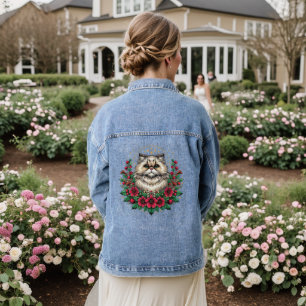 Cute Persian Cat, Floral Persian Kitty Denim Jacket