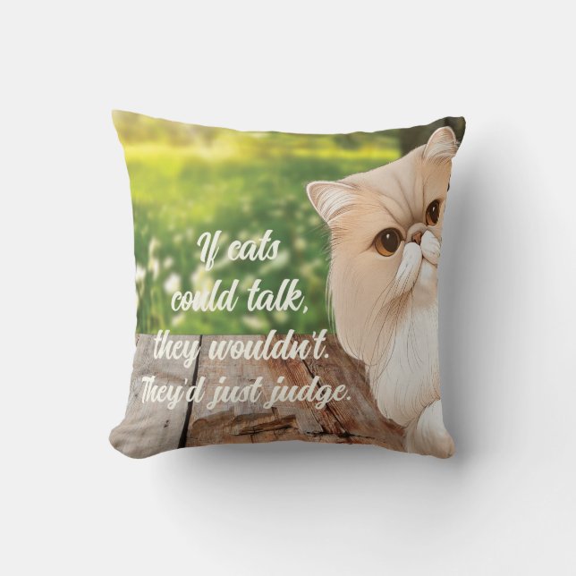 Cute Persian Cat Peek Around Throw Pillow (Front)
