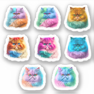 Cute Persian Cat Stickers 8-Pack - Colourful