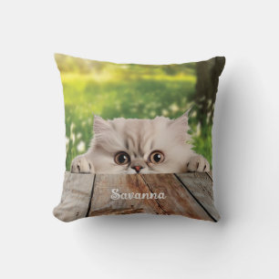 Cute Persian Peeking Cat Throw Pillow