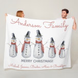 Cute Personal Family Name Snowman Merry Christmas Fleece Blanket<br><div class="desc">Add some cheer to your Holiday Christmas decor this season with this cute, whimsical holiday design that features adorable Christmas snowmen in proper snowman clothes with scarf, top hat, and a carrot nose. The words, "Anderson Family Gnome" appears in a hand-lettered whimsical typography and Merry Christmas in bold typography with...</div>
