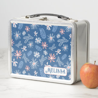 Cute Personal Metal Lunchbox blue & pink floral