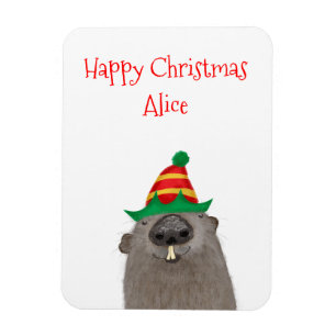 Cute personalised groundhog Christmas magnet