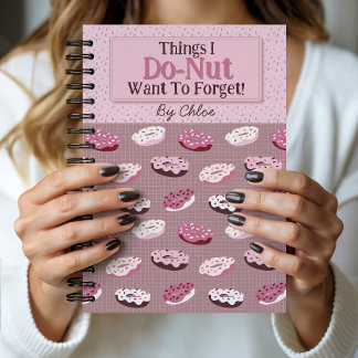 Cute Personalised Pink and Brown Doughnut Themed Notebook