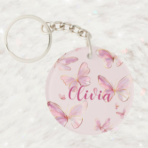 Cute Personalised Pink Butterfly Keyring