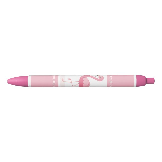 Cute Personalised Pink Flamingo Black Ink Pen (Front)