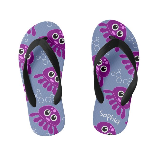 Cute Personalised Purple Octopus Pattern Kid's Flip Flops (Footbed)