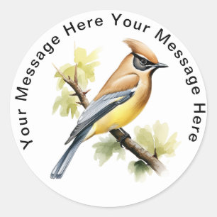 Cute Personalised Songbird Stickers Cedar Waxwing
