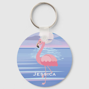 Cute Personalised Tropical Island Flamingo Keychain