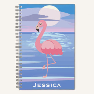 Cute Personalised Tropical Island Flamingo Notebook