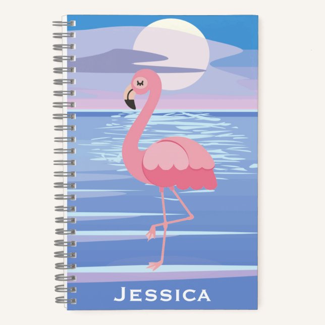 Cute Personalised Tropical Island Flamingo Notebook (Front)