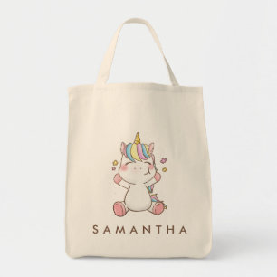 Cute personalised unicorn rainbow hug tote bag