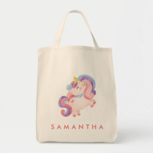 Cute personalised unicorn rainbow pink tote bag