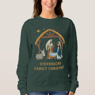 Cute Personalize Family Christmas Baby in a Manger Sweatshirt