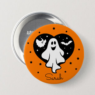 Cute Personalize Halloween Ghost Heart Bat 3 Inch Round Button