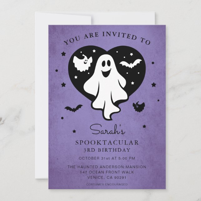 Cute Personalize Halloween Ghost Heart Bat  Invita Invitation (Front)
