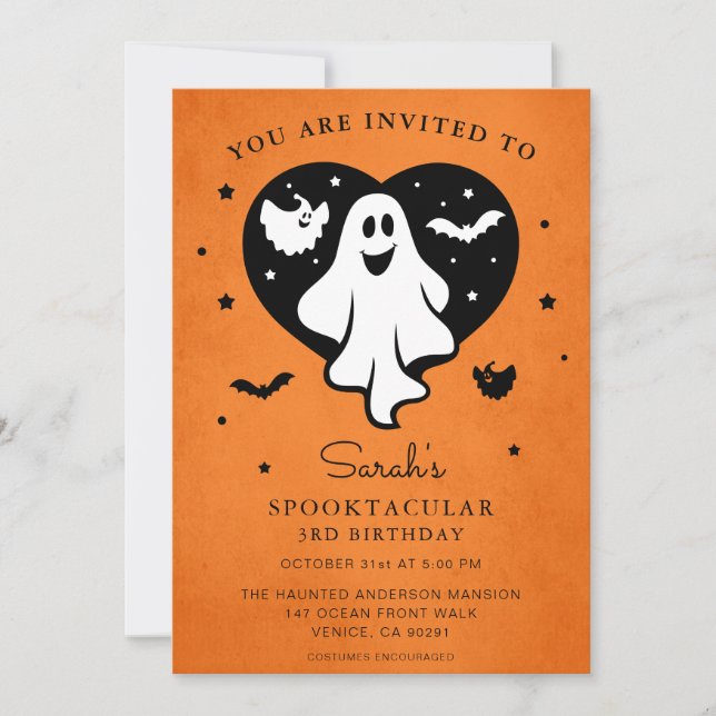 Cute Personalize Halloween Ghost Heart Bat Invitat Invitation (Front)
