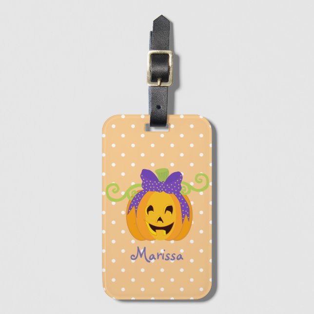 Cute Personalize Halloween Pumpkin Luggage Tag (Front Vertical)