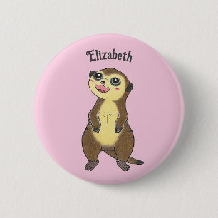 Cute Personalize Meerkat Cartoon Pink Button